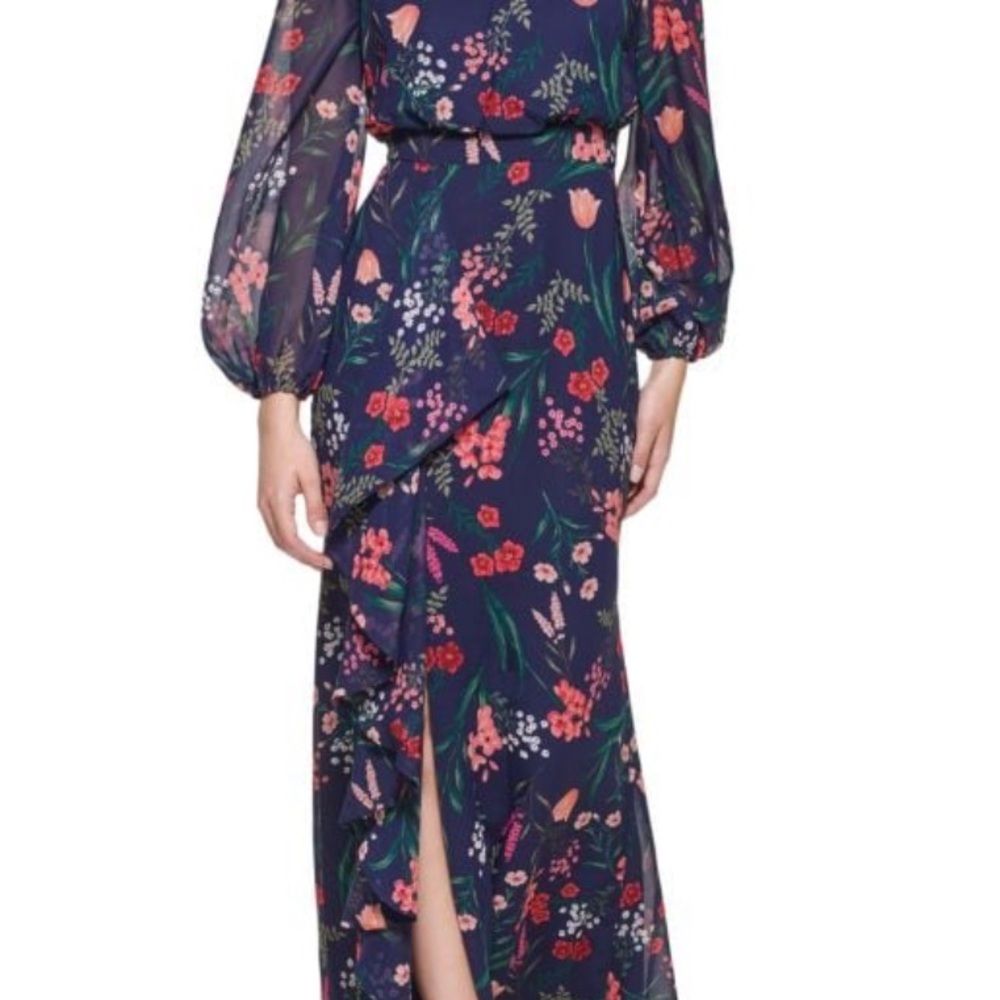 Eliza J Blue Sheath Dress with Bishop Sleeves